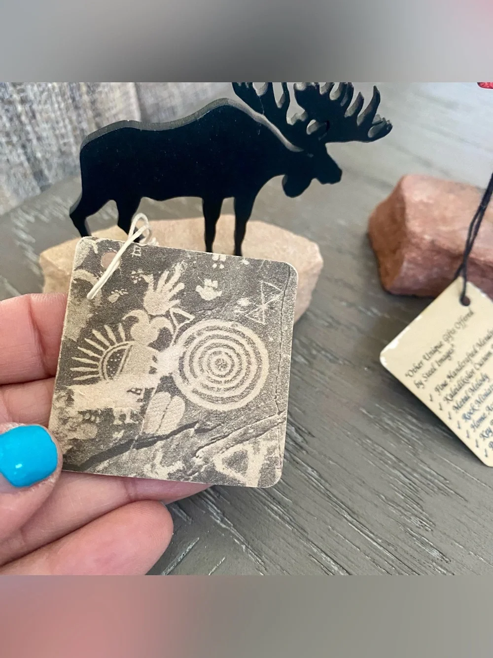 Lot Of 2 Steel Images Of Moose On Stone  Black and Multicolor